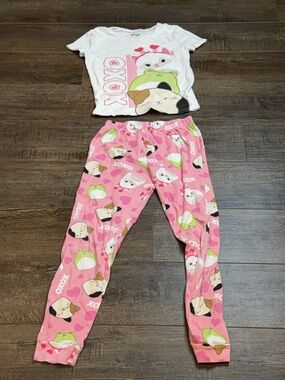 Squishmallows Girls Pajama Set Size 10 XOXO Cat Frog Pink Pants Sleepwear